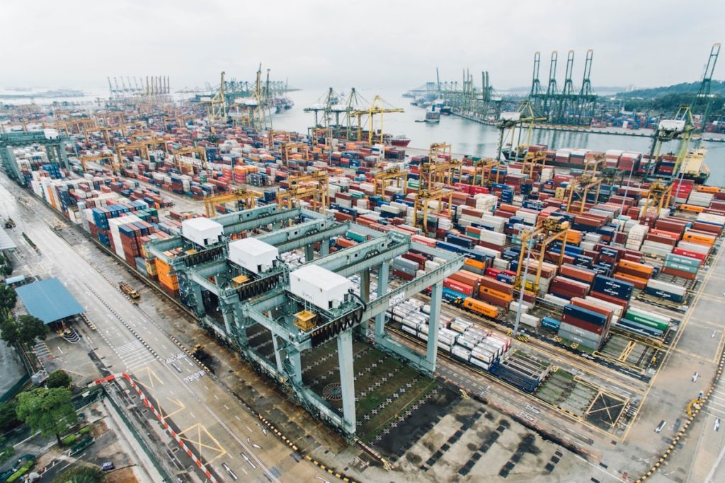 Shipping containers aerial view